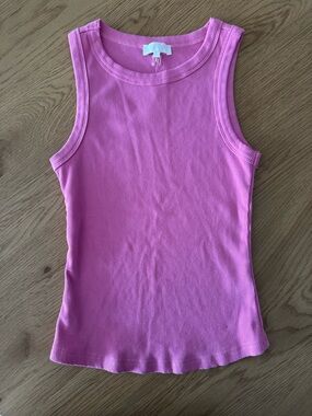 Meshki Pink Ribbed Crewneck Tank Top